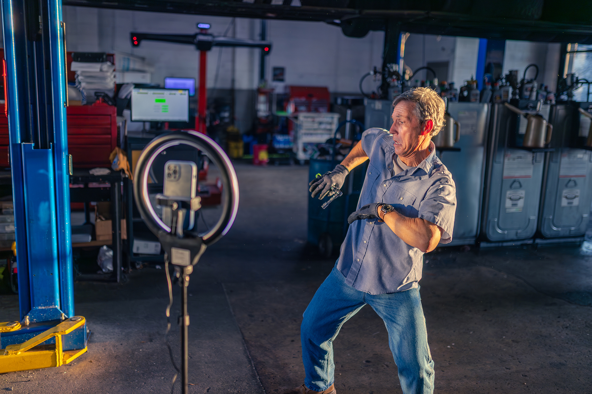 Dental office staff trying to create viral content with a ring light